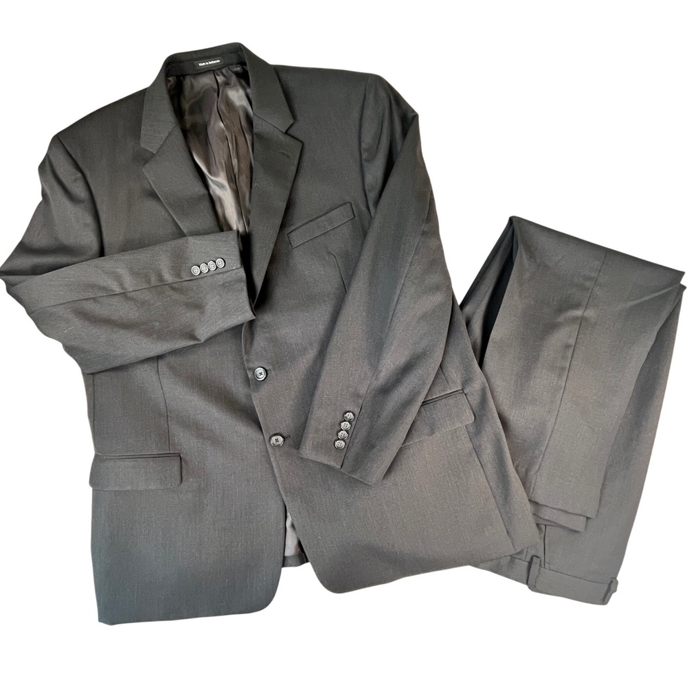 Pronto Uomo Platinum Suit Mens 48L 44W Gray 100% Wool 2-Piece Professional